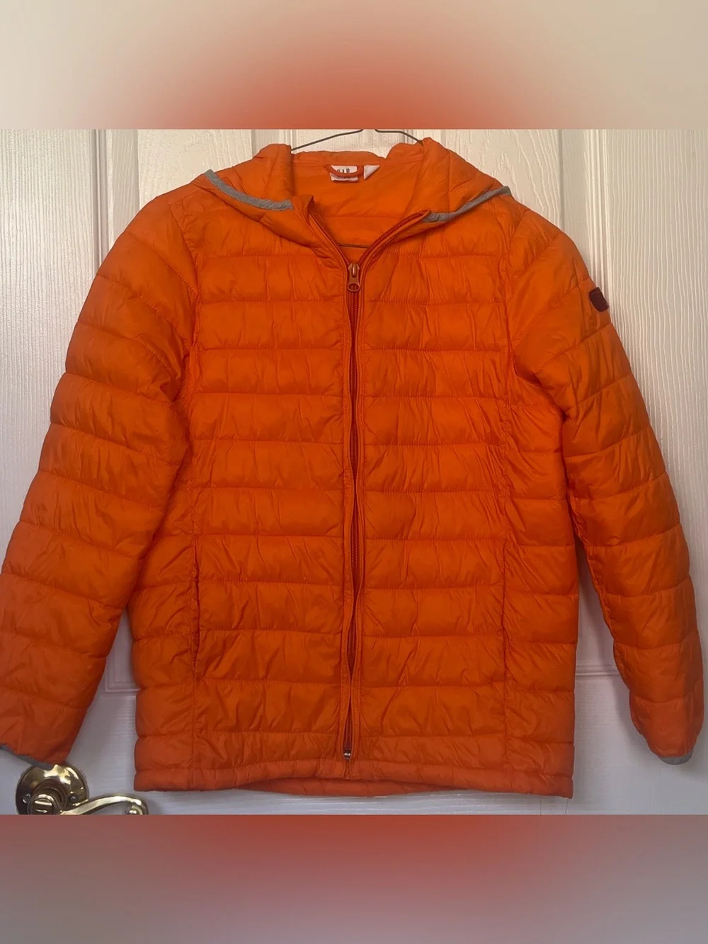 GAP Kids Sz M Bright Orange Quilted Hooded Puffer Jacket